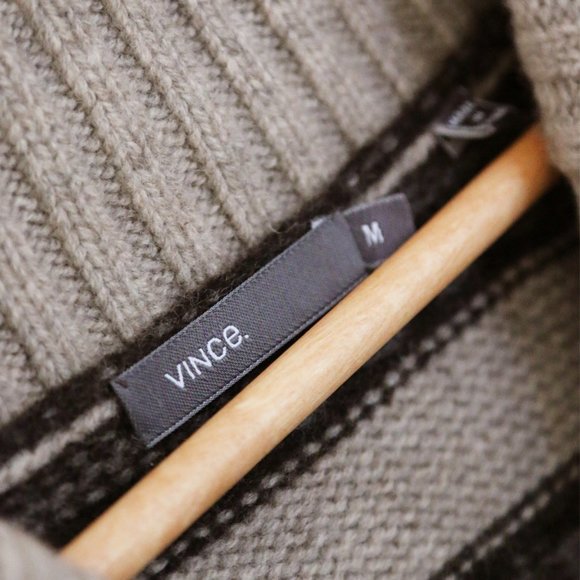 Vince Men's 100% Wool Fair Isle Striped Shawl Collar V Neck Knit Sweater $295 M - Picture 5 of 13